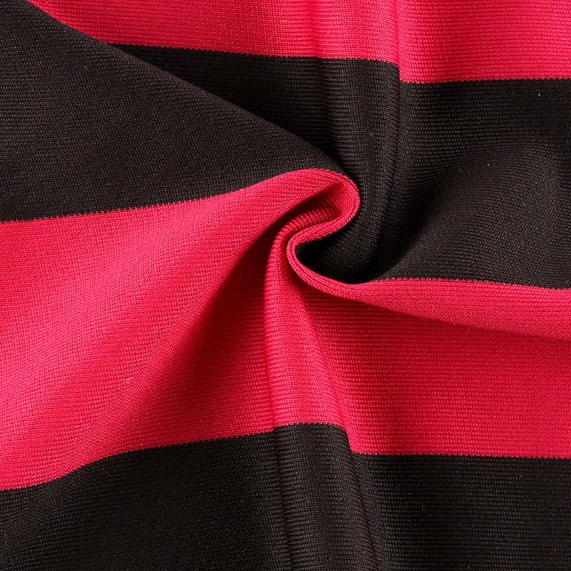 Pula At Itim na Striped Warp Knit Fabric